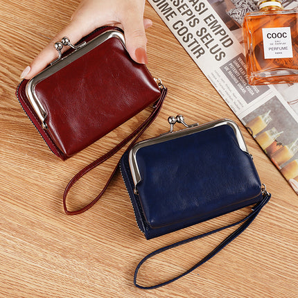 Ready Supply Factory Cross-Border Supply Women's Buckle Coin Purse 4inch Zipper Clip Bag Clutch Bag Retro Bag