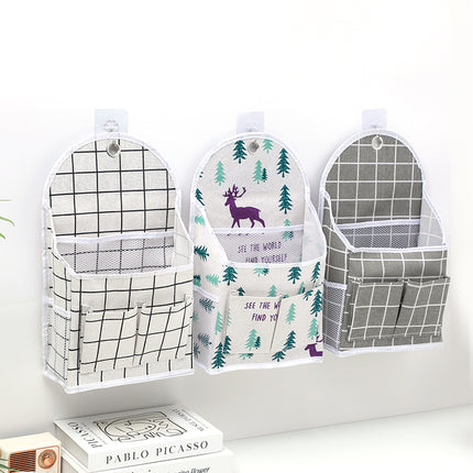 Side with net pocket double pocket fabric storage hanging bag student dormitory storage artifact wall hanging storage bag