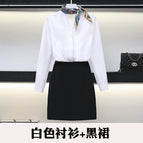 White Long Sleeve Shirt Black Dress / S