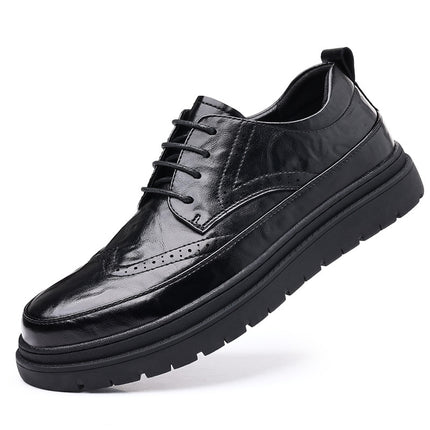 2023 New Spring Men's Shoes Work Breathable Men's Business Casual Brock Black Small Leather Shoes All-match Trendy Shoes
