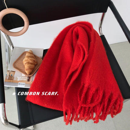 Solid Color Thickened and Extended Scarf for Women, 2026 Autumn and Winter New Korean Style, Versatile Winter Shawl for Students, Pink