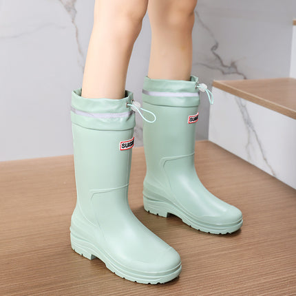 Cross-Border High-Top Rain Boots for Women, Drawstring Closure, Foreign Trade, Japanese and Korean Style, Outdoor Waterproof Shoes, Soft and Durable Rubber Overshoes, Japanese and Korean Style