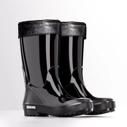Fashion rain boots men's waterproof mid-barrel rain boots thick-soled outdoor car wash fishing site labor protection water shoes PVC rubber shoes