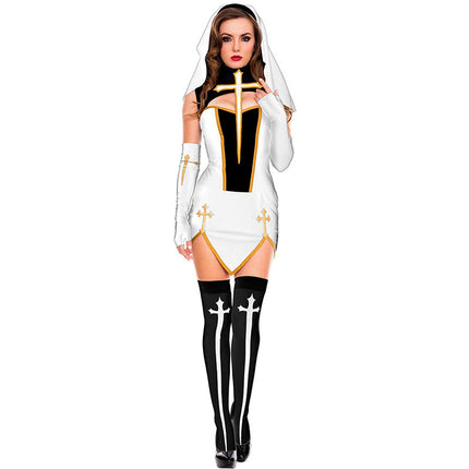 Nun Cosplay Halloween Costume Game Uniform Nun Role-Playing Cosplay Lolita Performance Costume Cross-Dressing
