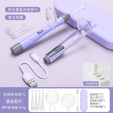 Children's luminous ear scoop suit ear scoop ear scoop baby with lamp ear tweezers booger clip rechargeable battery soft head
