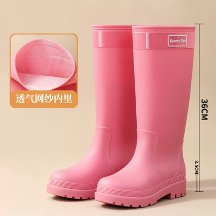 Women's Extra Tall 36cm Chinese Style Red Rubber Shoes for Happy Events, Women's Shoes for Urban Commuting, Sweet and Sassy Long Rain Boots