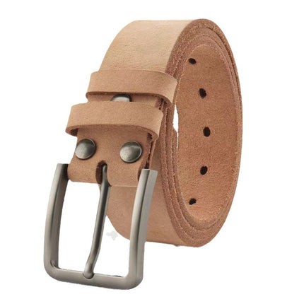 Men's Leather Belt with Pin Buckle, Natural Color, 100% Genuine Leather, First-Grade Cowhide, Without Buckle Head