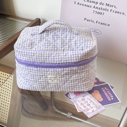 Cross-Border Berry Plaid Cosmetic Bag Korean Ins Large Capacity Student Cosmetics Quilted Toiletry Bag Cosmetics Bag