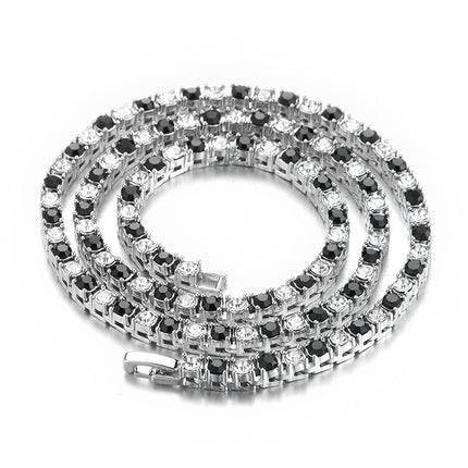 European and American hip-hop 4mm a row of tennis chain simple Joker two-color alloy rhinestone neck chain TennisChain wholesale