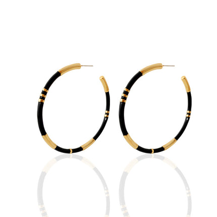 European and American niche design brass gold-plated handmade enamel bamboo 925 silver needle big ear ring earrings earrings for women