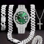 Silver green face (watch + bracelet + necklace + cross necklace + ring)