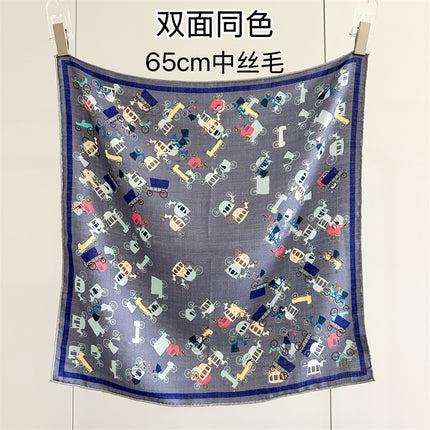 Double-Sided Silk Wool Scarf for Women in Autumn and Winter, Silk Wool 70 Square Scarf, Warm and Dual-Purpose, Versatile Elegant, Air-Conditioned Neck Protector for Women