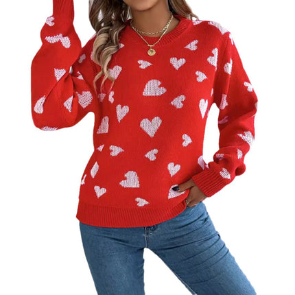 Clearance Sale Real Shot 2025 Autumn/Winter Casual Color-Block Heart Lantern Sleeve Pullover Sweater Amazon Cross-Border Valentine's Day