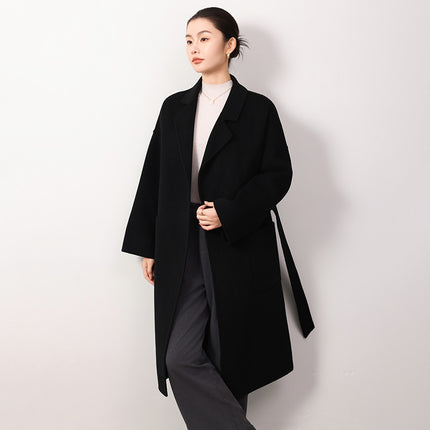 Double-Sided Woolen Loose-Fitting Over-The-Knee Suit Collar Coat 100% Wool Casual Women's Extended Length Mid-Length Style
