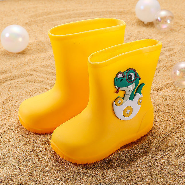 Children's Cartoon Snake Mid-Tube Rain Boots PVC Waterproof Boys Girls Toddler Yellow Blue Pink Size 150-190 / Bottes de Pluie Enfant Cartoon Serpent Mi-Tube PVC Imperméable Garçon Fille Jaune Bleu Rose Taille 150-190