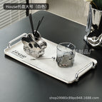 Hose-large milky white silver edge square anti-fall tray (41x22)