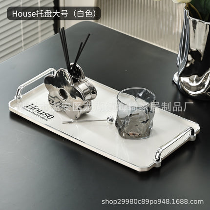 Tea Tray Light Luxury High-end 2023 New Cup Water Cup Rectangular Tray Home Beauty Salon Living Room Coffee Table