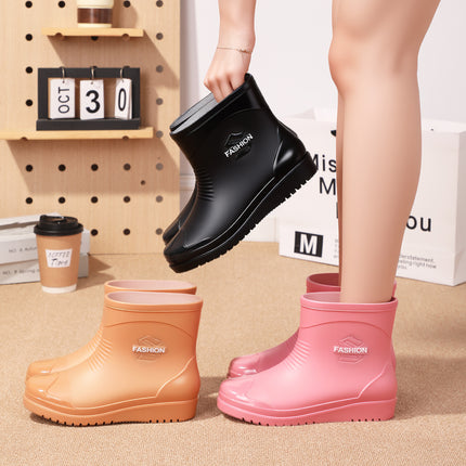 Short-Tube Student Adult Women's Non-Slip Overshoes, Wear-Resistant Rain or Shine Shoes, Women's Water Shoes, Women's Soft-Soled Plus Cotton Rubber Shoes, Waterproof and Velvet