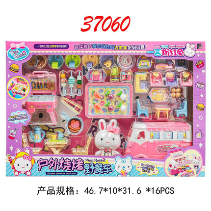 Yiyan pink rabbit kitchen refrigerator mini dressing table cake party simulation medical tools girl play house toy batch