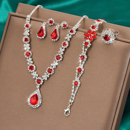 Bridal Jewelry Set, Bracelet, Earrings, Necklace, Ring, Four-Piece Set, Versatile, Elegant, Light Luxury, High-End, Cross-Border