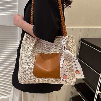 2025 Summer Popular Bags for Women, Woven Large-Capacity Tote Shoulder Bag, Fresh and Simple Handbag, Simple and Fashionable
