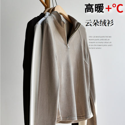【High Warmth Fleece Sweater】26 Spring/Winter New Women's Faux Wool Thickened Mid-High Collar Brushed Long Sleeve Sweatshirt Fleece Sweater