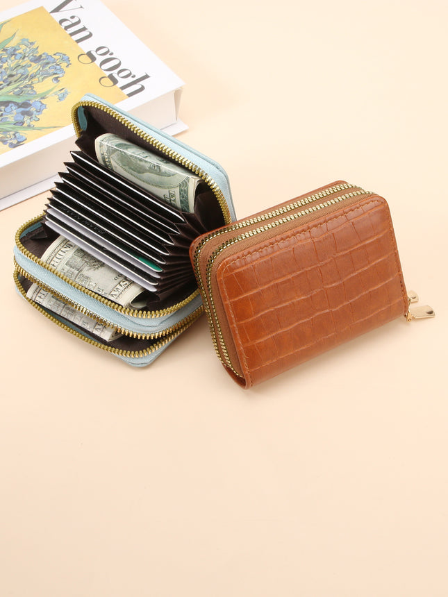 Anti-Magnetic Theft Double Pull Card Holder Fashionable Women's Crocodile Pattern Zipper Coin Purse Cross-Border Coin Purse Rfid