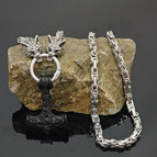 silver wolf head black pendant / Stainless steel chain -70cm