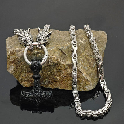 Popular Foreign Trade Item: Viking Wolf Jewelry Stainless Steel Chain Retro Hammer Pendant Necklace Men's Sweater Chain Wholesale