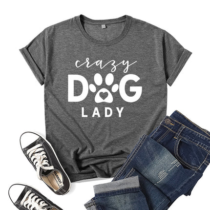 Foreign trade cross-border Crazy dog lady printed short sleeve round neck T-shirt European and American men's and women's summer loose-fitting jacket