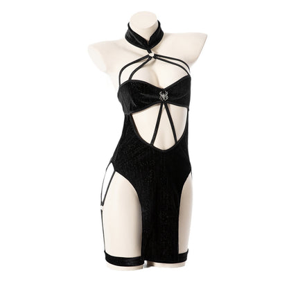 New sexy lingerie sexy COS shiny cheongsam hot hollow split role play uniform temptation suit
