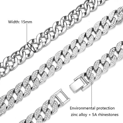 European and American jewelry popular Cuban chain necklace fashion hip hop necklace factory wholesale with diamond Cuban chain foreign trade exclusive