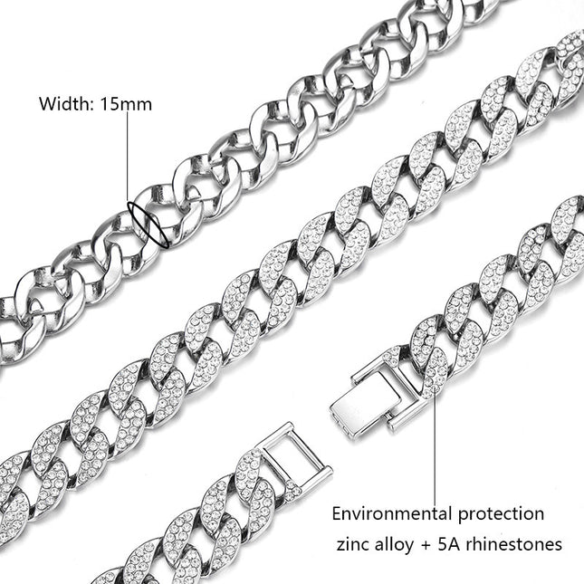 European and American jewelry popular Cuban chain necklace fashion hip hop necklace factory wholesale with diamond Cuban chain foreign trade exclusive
