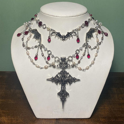 Halloween Cross Necklace Wholesale Cross-Border Vintage Dark Heavy-Duty Gothic Style Necklace Light Luxury Niche Sweater Chain