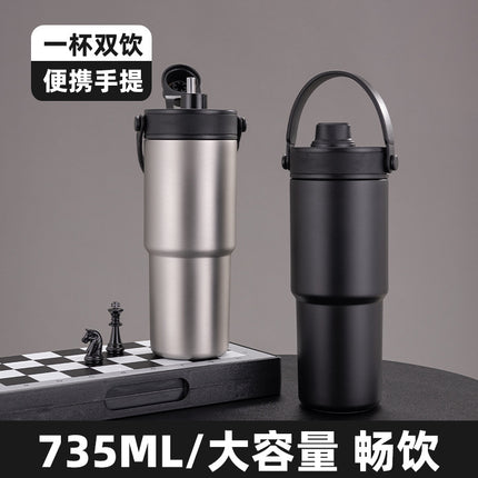 Cross-border high-value 316 stainless steel thermos cup large-capacity double-drink ceramic liner car cup portable handle cup