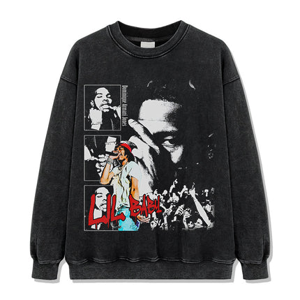 Cross-Border American Retro Hip-Hop Lil Baby Lil Baby Printed Short-Sleeved T-Shirt Heavy Round Neck Hooded Sweatshirt