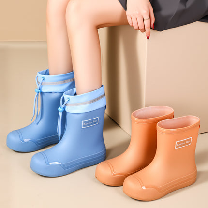 Japanese and Korean Fashion Drawstring Rain Boots for Women, Adventure Outdoor Rainy Season Splash-Proof Water Shoes, Trendy Women's Rubber Shoes