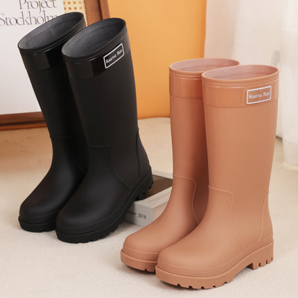 Black Fashionable Rain Boots High Thick-Soled Platform Non-Slip Rain Boots Outdoor Commuting Rainy Day Rubber Shoes Travel Brown Women's Waterproof Shoes