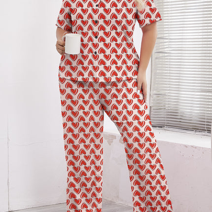 Cross-border foreign trade for plus size ladies new love printed short sleeve jacket pants pajamas two-piece wholesale