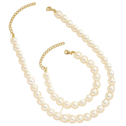 A set of cold wind imitation pearl earrings bracelet necklace suit female niche temperament retro clavicle chain suit wholesale