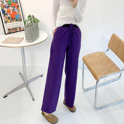 Relaxed High-Waisted Thin Linen Wide-Leg Pants for Women 2025 Summer New Drawstring Slimming Straight Casual Floor-Length Pants