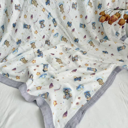 Summer bamboo fiber four-layer gauze blanket children's air conditioning blanket adult student bamboo cotton bed sheet cold feeling blanket kindergarten