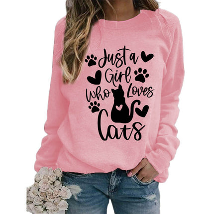 Who loves cats printed crew neck coat European size ladies coat long sleeve cross-border foreign trade supply