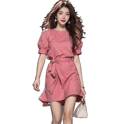 Foreign trade women's high cold royal sister style niche design pink dress 2025 new women's summer high-end exquisite super