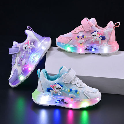 Girls 2025 New Cartoon New Casual Soft-soled Children's sneaker Velcro LED Shoes