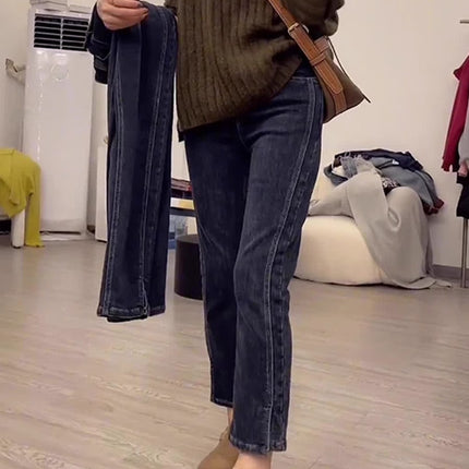 High-Waisted Straight-Leg Jeans for Petite Women, Autumn Slimming Plus-Size Pear-Shaped Figure Cigarette Pants