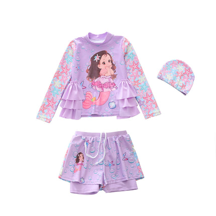 New Children's Swimsuit for Girls, Korean Style, Trendy Double-Layered Cover-Up Skirt, Two-Piece Swimwear for Baby Girls and Students