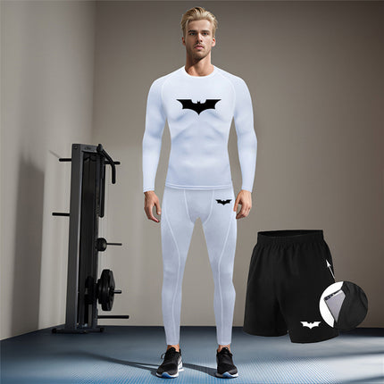 Men's Batman Printed Three-Piece Compression Quick-Drying Long-Sleeved Tights Running Sports Suit Basketball Training Suit