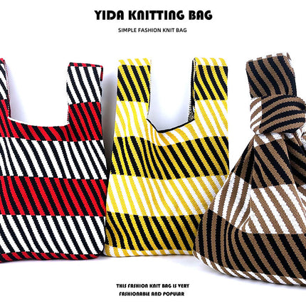 Wavy Arrow Portable Knitted Bag Trendy Twill Knitted Bag Vacation Bag Work Bag Casual Bag Contrast Color