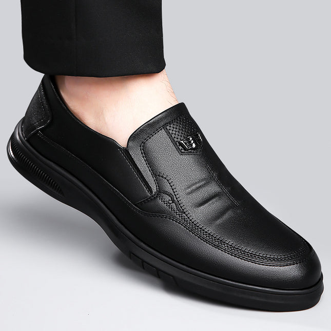 Men's Leather Shoes Spring Season Genuine Leather British Style Business Casual Men's Shoes 2026 New Model Slip-On Soft Sole Wide-Fit Dad Shoes